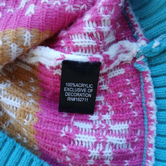 33Degrees Rainbow Unicorn Sweater L fair isle snowflakes soft white tassels ugly - Picture 10 of 15